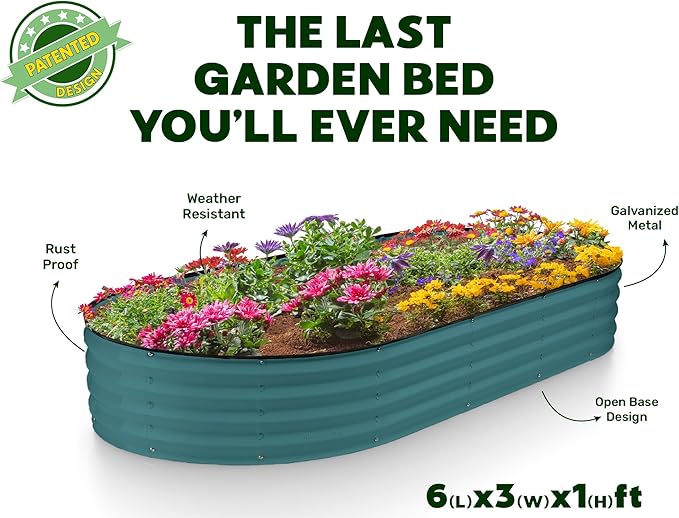 Galvanized Raised Garden Beds Outdoor // 6×3×1 ft Planter Raised Beds for Gardening, Vegetables, Flowers // Large Metal Garden Box // Patented Tool-Free Design (Turquoise)