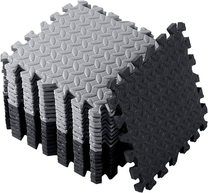 Shihanee Foam Floor Baby Tiles Foam Floor Mats Play Mats Bulk with Borders Interlocking for Kids Baby Playroom Nursery Gym (Black, Gray,64ft)