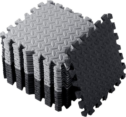 Shihanee Foam Floor Baby Tiles Foam Floor Mats Play Mats Bulk with Borders Interlocking for Kids Baby Playroom Nursery Gym (Black, Gray,64ft)
