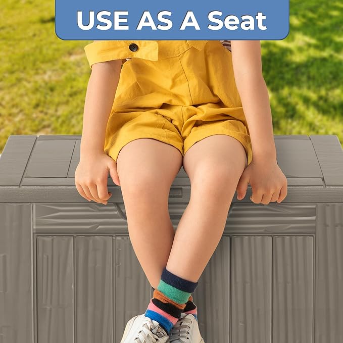 50 Gallon Outdoor Storage Box Waterproof Lockable Resin Deck Box Large, Patio Storage Bin for Pool Accessories Cushion Furniture, Garden Tools, UV-Resistant Outside Delivery Grey