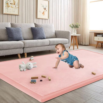 Baby Play Mat for Floor Tummy Time Mat Nursery Rug Muscle Mat Area Rug Playroom Rug Tatami Mat 13'1"x6'7" Memory Foam 1.3" Thick Crawling Mat for Babies,Toddlers, Infants, Kids,Floor Mat(Pink)