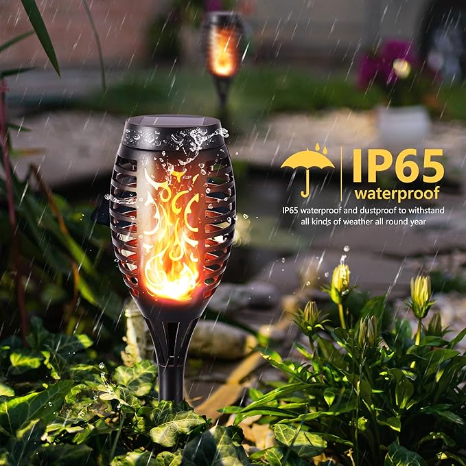 Toodour Solar Torch Flame Lights, 6 Pack Solar Lights Outdoor with Flickering Flame, Waterproof Solar Pathway Lights Landscape Decoration Lighting for Garden, Lawn, Yard, Outdoor Decorations