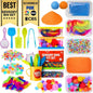 Sensory Kit for Toddlers and Kids - Includes 6 Bins with Lids, Play Tools, Sand, Feathers, Clay, Color Beads and Pom Poms Kids Box Fillers