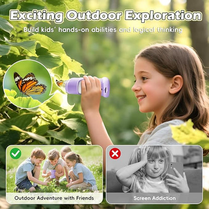 Kids Digital Microscope 1000X Zoom, Mini Pocket Handheld Microscope with Camera/Video/Telescope Function, Portable Outdoor Travel Toys for Boys Girls 3-8 Years STEM Gifts, 8GB SD Card Included