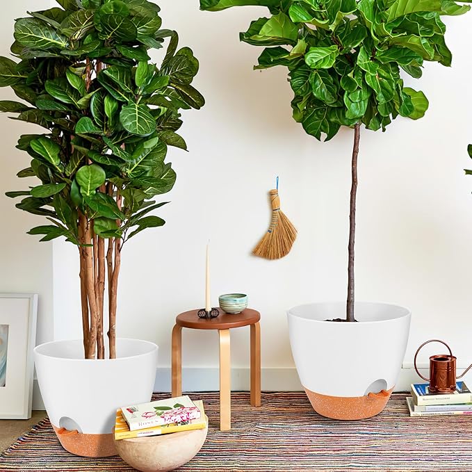 GARDIFE 12 inch planters, Plant Pots,Self Watering Pots, 2 Pack Large Plastic Flower pots with Deep Reservior and High Drainage Holes for Indoor Outdoor Plants and Flowers, White