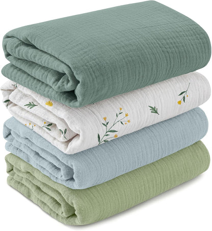 GLLQUEN BABY Muslin Swaddle Blankets for Girls Boy, 4-Pack Baby Blankets for Girl Boy, Newborn Receiving Blanket, Baby Swaddle Blanket Unisex, Baby Essentials, Registry & Gift, 40 x 38 inches