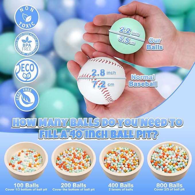 GOGOSO Ball Pits Balls for Toddlers Pack of 50 100 200 Plastics Shape Ball Non-Phthalate Non-BPA Non-Toxic 2.2-Inch Crush Proof Play Balls