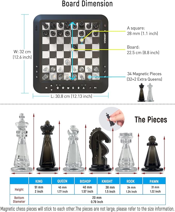 P6 Electronic Chess Board Chess Computer Talking Smart Chess Board Magnetic Electronic Chess Set with LED for Kids & Adults
