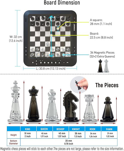 P6 Electronic Chess Board Chess Computer Talking Smart Chess Board Magnetic Electronic Chess Set with LED for Kids & Adults
