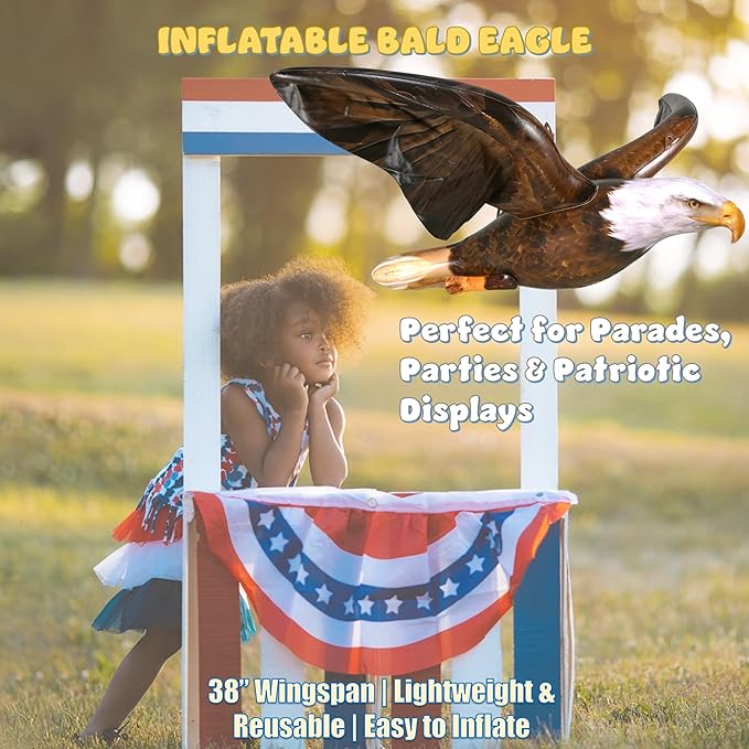 Jet Creations 38" Wingspan Inflatable Bald Eagle, Dark Brown, Realistic Wild Animal Figure, Patriotic Bird, Theme Parties, Pool Fun, Home Yard Decor