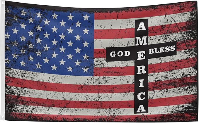 God Bless America Flag 3x5 ft, Double Sided Patriotic Usa Military Flag with Jesus and Cross for Outdoor House Yard Decorations, Patriotic Flag, Christian Gifts