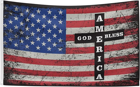 God Bless America Flag 3x5 ft, Double Sided Patriotic Usa Military Flag with Jesus and Cross for Outdoor House Yard Decorations, Patriotic Flag, Christian Gifts