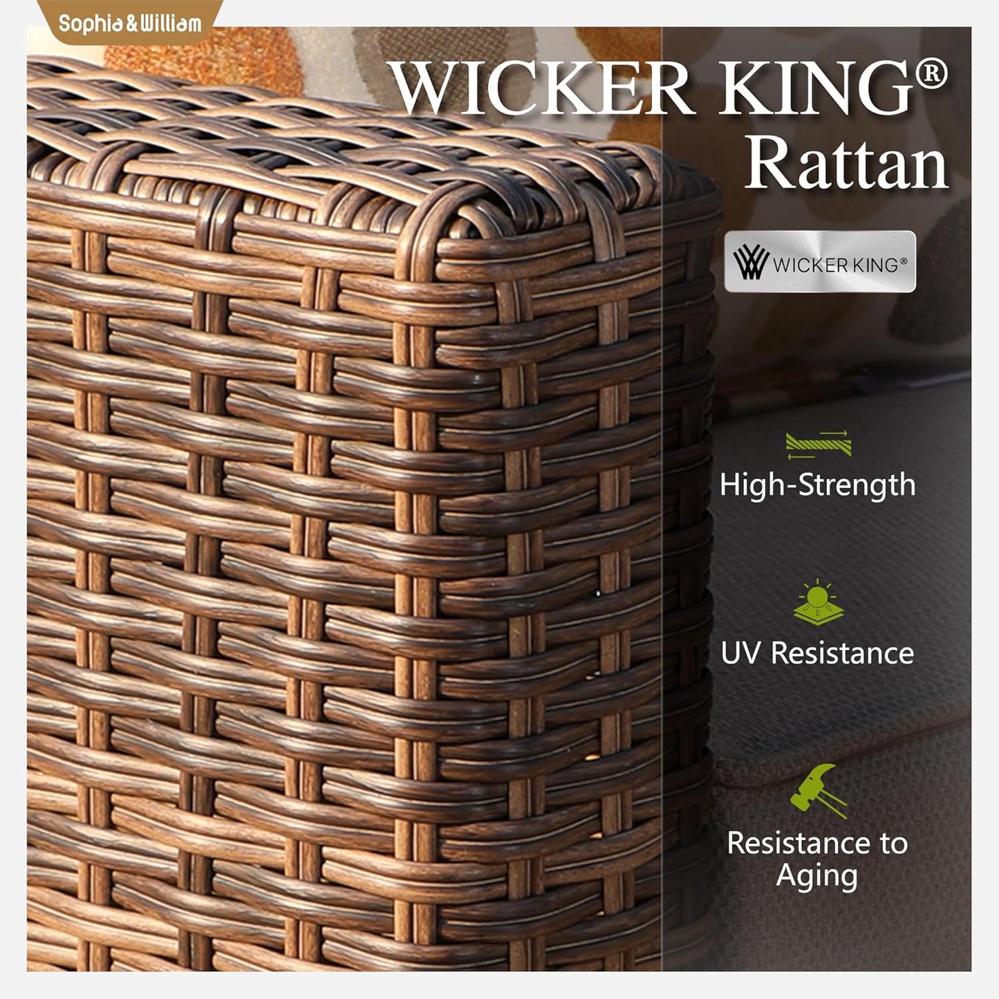 Sophia & William Large Patio Furniture Set, 8 Piece Luxury Rattan Outdoor Sectional Furniture Set, Patio Conversation Set with 3 Armless Sofa, 2 Corner Sofa, 2 Single Sofa, 2 Coffee Table(Beige)