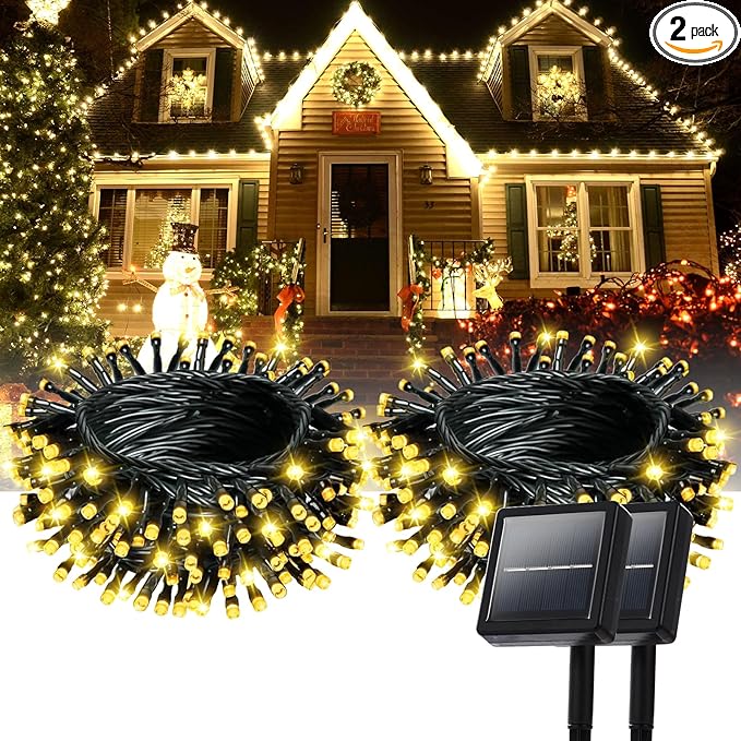 2 Pack 240 LED Solar String Lights for Outside, Total 110FT Outdoor Solar String Lights, Waterproof Solar Powered String Lights Outdoor with 8 Modes for Garden Tree Patio Wedding Party (Warm White)