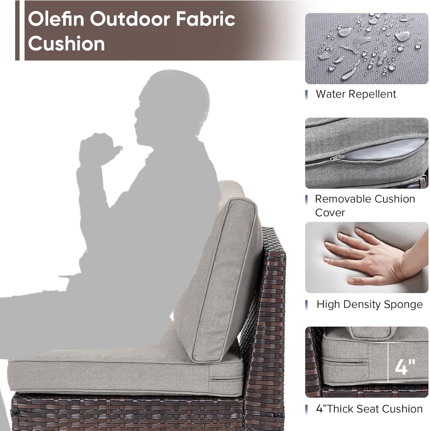 HUMMUH 8 Pieces Patio Furniture Set with Fire Pit,Outdoor Modular Sectional Couch Chairs with Table,All Weather PE Wicker Patio Conversation Sets for Deck Porch Backyard