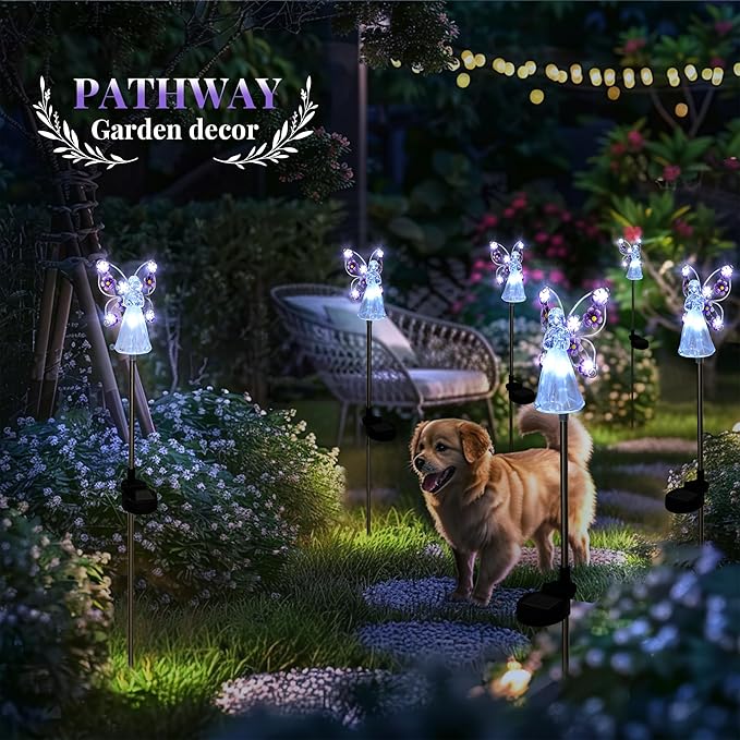 GIGALUMI Solar Angel Garden Stake Lights - 2 Pack Angel Solar Lights Outdoor Garden, Eternal Light Angel with 7 LEDs for Cemetery Grave Decorations, Memorial Gift, Christmas Yard Art, Sympathy Gifts