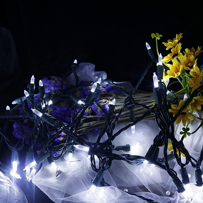 MULTI-SPARKING White Christmas LED Lights - 100 Count Cool White Holiday String Lights for Tree, Party, Wedding, Indoor and Outdoor Use, 33 Feet Green Wire, UL Certified, Connectable