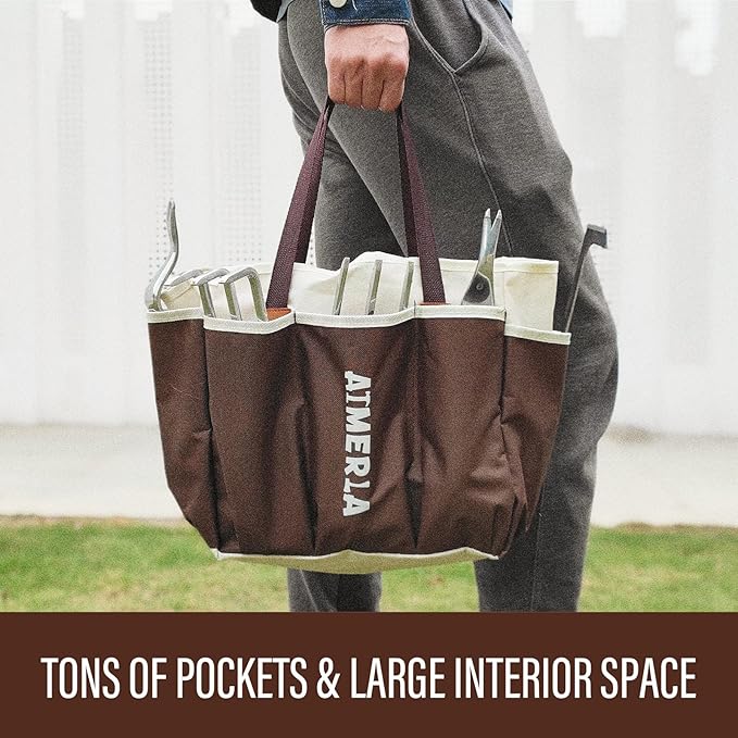 Gardening Tools Set of 9 Heavy Duty Garden Tools with Non-Slip Rubber Grip with Large Garden Bag for Tools Durable Hand Tools for Gardening, Weeding,Gardening Gifts for Women,Men