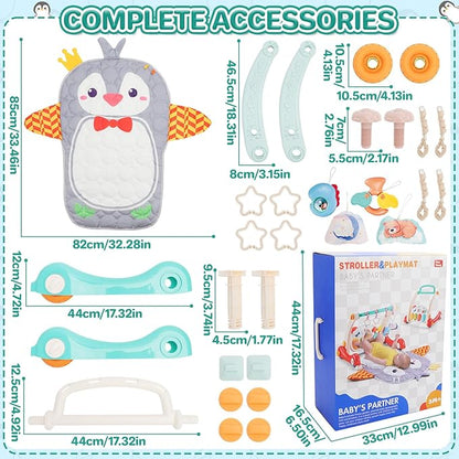 deAO Baby Play Mat Gym Tummy Time Mat Infant Play Center and Baby Activity Mat Baby Learning Walker Detachable Play Piano and Rattles, Baby Gifts for Babies 0-12+ Months, Penguin
