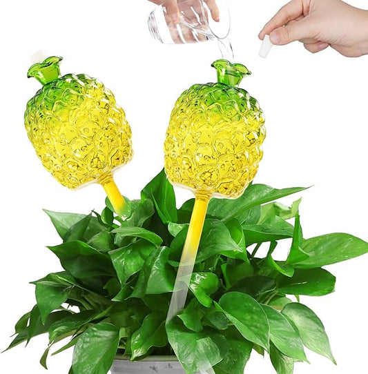 HYH Plant Watering Globes 2 Pack Self Watering Planter Spikes Insert for Indoor & Outdoor Pineapple Large Capacity Watering Device Plant Watering Bulbs Made from Hand-Blown Glass Plant Lover Gifts