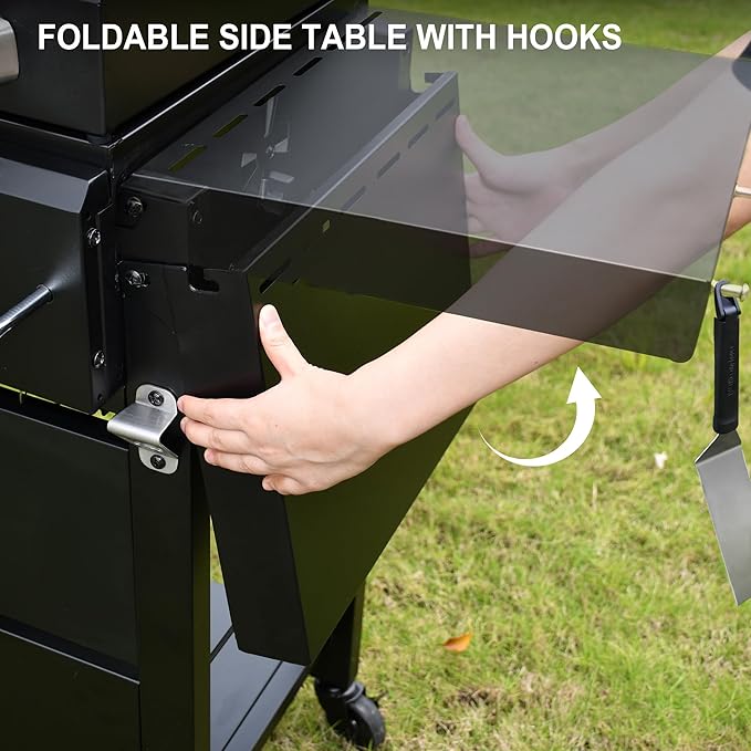 Brand-Man Propane Gas and Charcoal Grill Combo, Dual Fuel BBQ Combo Grill with Stainless Steel Dual Lids & 2 Side Shelves for Outdoor Kitchen & Backyard Barbecue Cooking