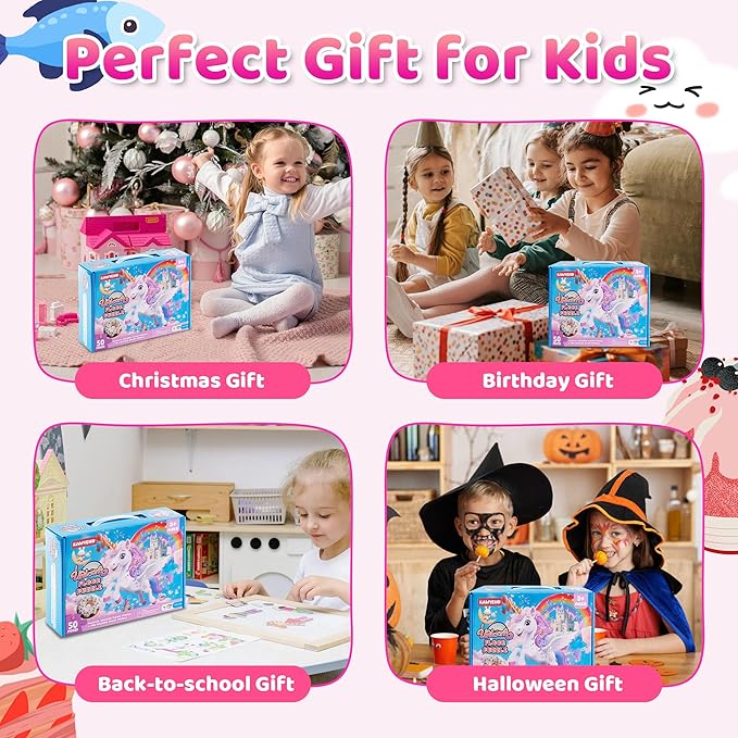 Floor Puzzles for Kids Ages 3-5, Unicorn Puzzles for Toddler Ages 4-6, 50 Pieces Jumbo Puzzles with Box, Unicorn Toys for Gifts 3-8 Years Old