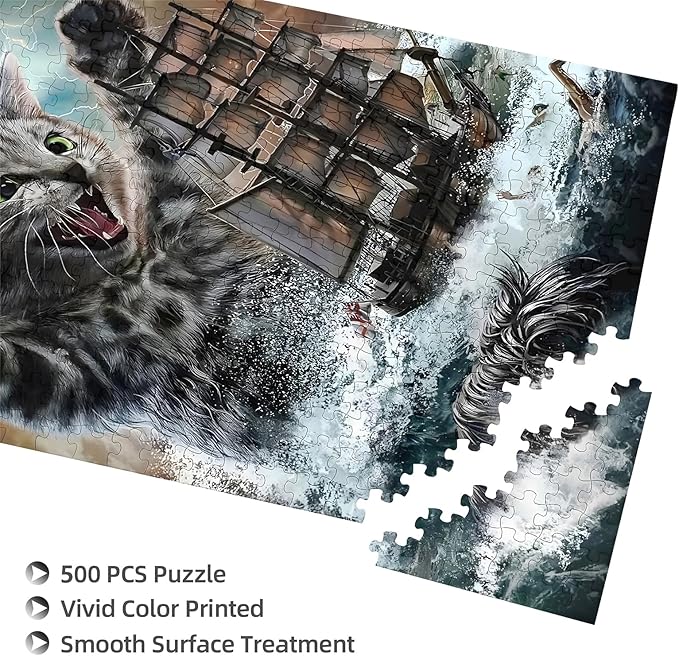 Sea Monster Titan Cat. 500 Pieces.Adult Wooden Puzzles, Adolescent Intellectual Challenges, Stress Relieving Puzzles, Relaxing Family Activities, Decorations Size: 20.5x15 in