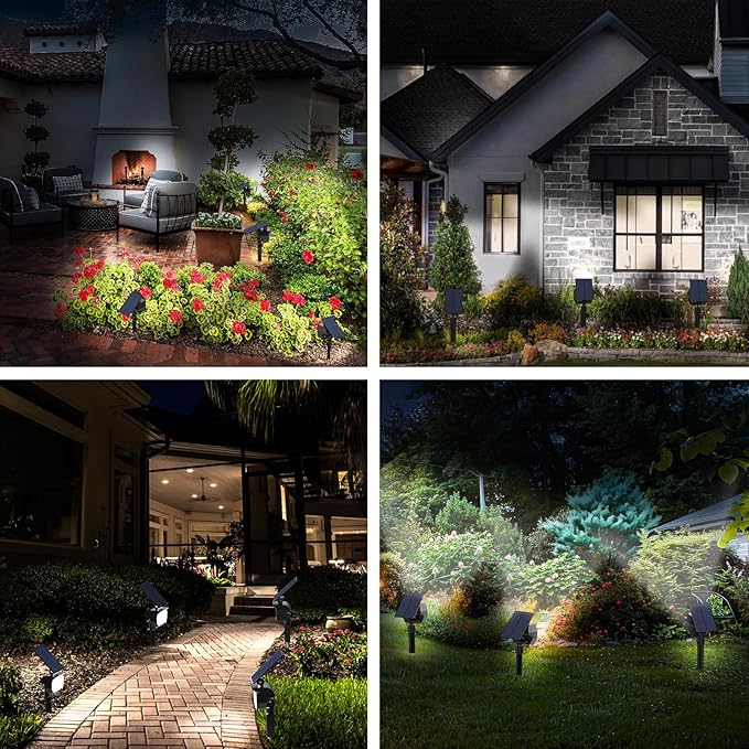 Solar Spot Lights Outdoor Waterproof IP67, 8 Pack - 50 LED Adjustable Solar Powered Landscape Spotlight with 3 Lighting Modes, Stake Light for Outside Yard Lawn Pathway Tree (Cool White)