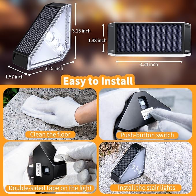 KINKAI 12 Pack Solar Stair Lights, Outdoor Step Light Waterproof Deck Lighting for Outside Garden Front Door Porch Yard Patio Decor (White Light)