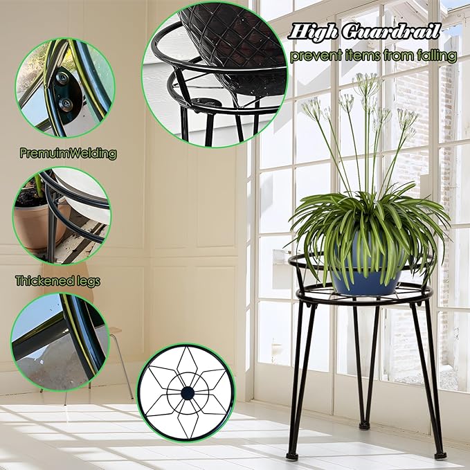 3 Pack Metal Plant Stands Outdoor Indoor, Rustproof Iron Flower Pot Stands Outdoor, Heavy Duty Pot Stand for Plants Indoor, Round Black Display Rack Flower Stand Plant Holders