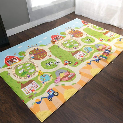 Baby Care Play Mat - Playful Collection (Busy Farm, Large) - Play Mat for Infants – Non-Toxic Baby Rug – Cushioned Baby Mat Waterproof Playmat – Reversible Double-Sided Kindergarten Mat