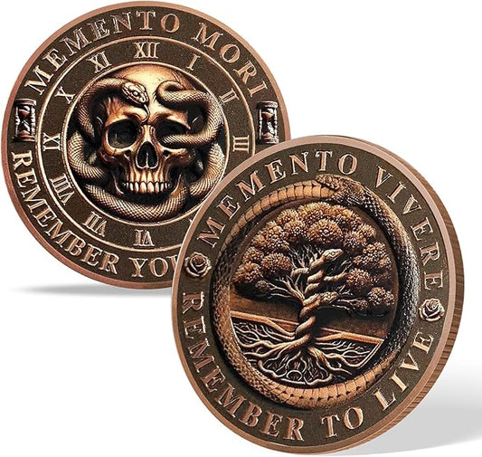 AtSKnSK Memento Mori Coin Momento Mori Coin Skull Coin Stoic Gifts Memento Mori Calendar Living Memento Mori Amor Fati Coin (Snake Tree Skeleton)