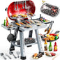 Kids BBQ Grill Playset for Kids Ages 4-8, Play Kitchen Toys with Smoke & Light for Boys Ages 3 4 5 6 7, 2-Layer Barbecue Toys Play Food Set, Indoor Outdoor Cooking Toy for Boys Girls 3-5
