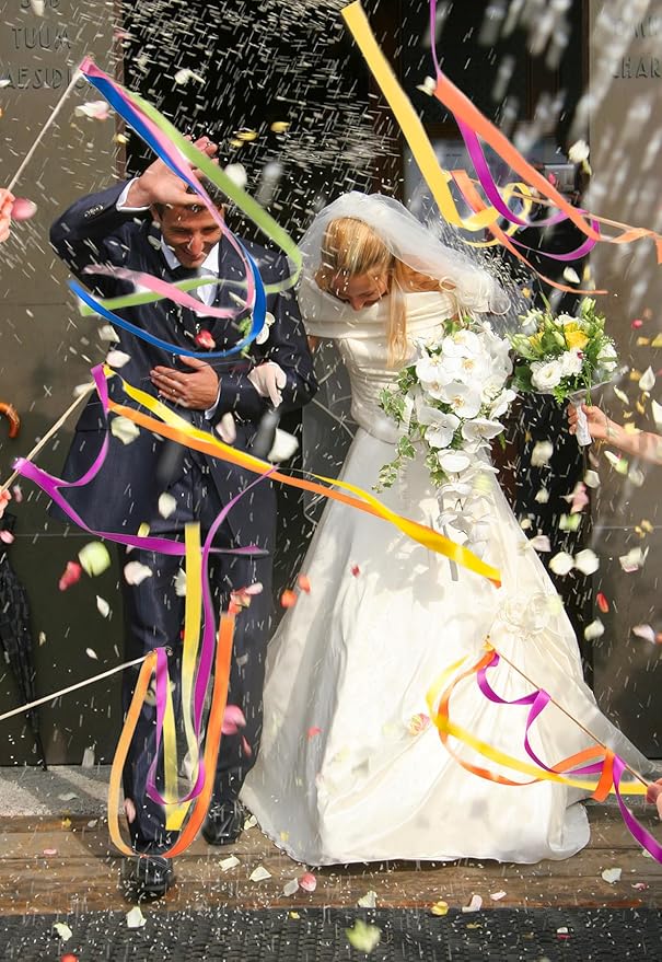 100pcs Rainbow Ribbon Stick Wands with Gold Bell, Multi-Colored Fairy Wish Wands Party Rhythm Send-Off Idea Ribbon Streamers for Wedding, Bridal Shower, Pride Parade, Ceremony Exit Photo Props