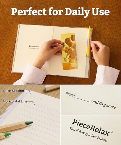 PieceRelax A5 Puzzle Journal 329 Plastic Pieces for Adults - Katsushika Hokusai - The Great Wave - Book Cover & Notebook, Unique Puzzle Gift, Jigsaw Artwork [YA1066]