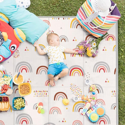 Foldable Baby Play Mat, PIGLOG 50x50 Playpen Mat, 0.6in Thick Waterproof Playmats for Babies and Toddlers Kids, Safe Foam Playmat for Tummy Time, Reversible Portable Baby Floor Mat for Infant, Rainbow