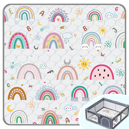 Baby Play Mat，Thick Soft 47" X 47" Playpen mat, Non-Slip and Machine Washable Baby Play Mats for Floor，Crawling Mat for Babies, Toddlers & Infants to Play and Learn (Rainbow)