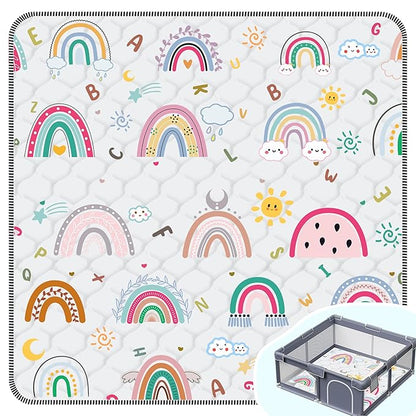 Baby Play Mat，Thick Soft 50" X 50" Playpen mat, Non-Slip and Machine Washable Baby Play Mats for Floor ，Crawling Mat for for Babies, Toddlers & Infants to Play and Learn (Rainbow)