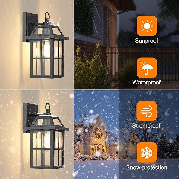 WIHTU Outdoor Wall Lantern, Waterproof Wall Sconce Light Fixtures, Porch Lights with Glass Shade, Exterior Light Fixtures, Aluminum Mount Lanterns, Anti-Rust Front Door Mount Lighting, 2 Pack