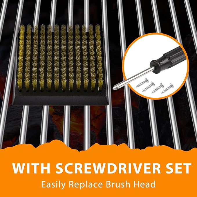 ENLOY Copper Wire Grill Brush Replacement Head, Grill Cleaning Bristle Brush with 4 Screws, BBQ Cleaning Replacement Brush Head for Gas, Porcelain, Ceramic, Cast Iron, Stainless Steel Grills and More