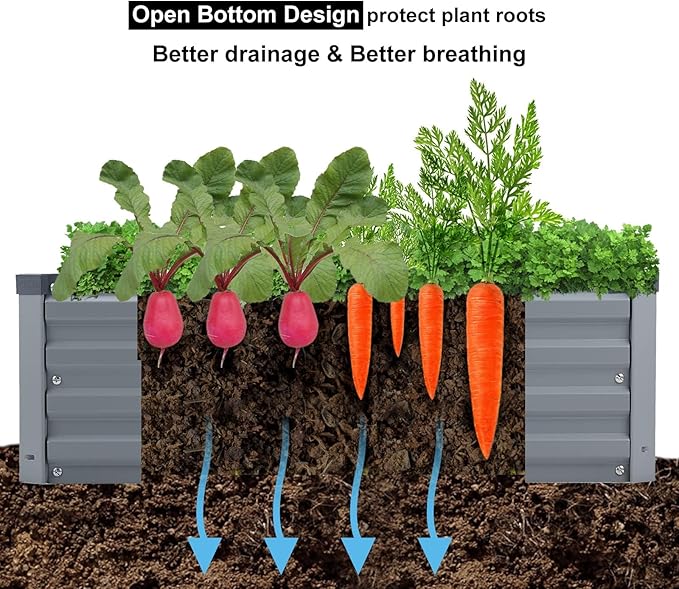 2 Pack 12x4x1FT Galvanized Raised Garden Beds Kit Outdoor Metal Gardening Planter Box for Vegetable Elevated Flower Herbs,Gray