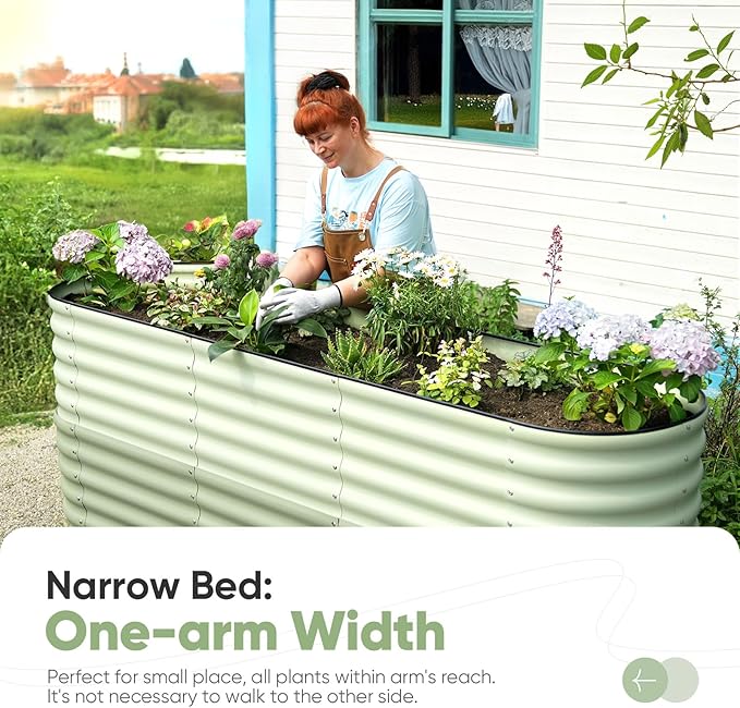 KING BIRD Raised Garden Bed 2.85 ft Tall 9 in 1 Galvanized Planter Garden Box Outdoor for Gardening, Deep Root Vegetables, Flowers 94.5X23.6X34.2 in, Light Green