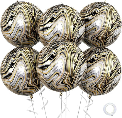 6 Pcs Black Gold and White Balloons, Saxuxu Black and Gold Balloons, 22 Inch Big Round Foil Balloon for Graduations Birthday Party Baby Shower Wedding Decorations