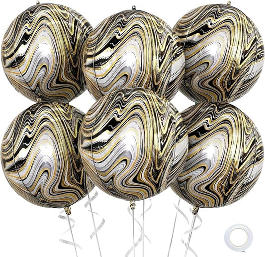 6 Pcs Black Gold and White Balloons, Saxuxu Black and Gold Balloons, 22 Inch Big Round Foil Balloon for Graduations Birthday Party Baby Shower Wedding Decorations