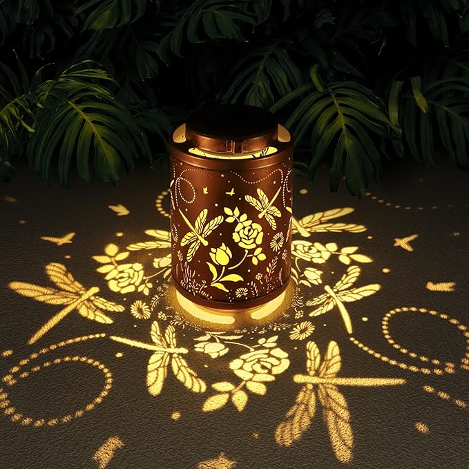 Solar Outdoor Lanterns, Dragonfly Garden Decor LED Light Hanging Waterproof Solar Metal Lantern Birthday Gifts for Women Mon Grandma Sunflower Solar Lights Outdoor Decoration for Patio Pathway Yard