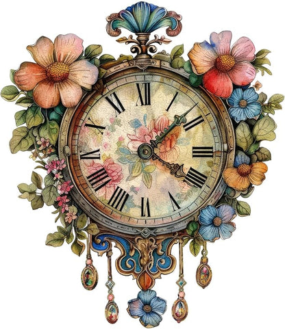 Jiroinlly Wooden Puzzles for Adults 500 Pieces, Flower Clock Wooden Jigsaw Puzzles, Unique Shaped Wood Puzzle, Beautiful Package, Best Toys for Adults and Kids, Family Game, 18.5'' x 16''