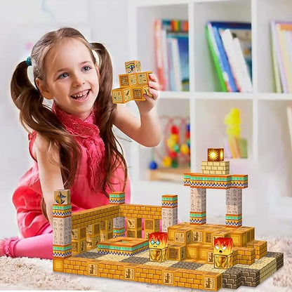 63 PCS Magnetic Building Blocks - 0.8" Stacking Mine Magnets World Craft Cubes Toddler STEM Educational Kids Toys Game, Birthday for Boys and Girls Age 3 4 5 6 7 8 9 10 11 12 Years -Desert World Set