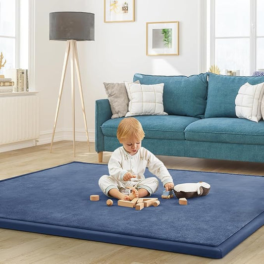 Baby Play Mat for Floor Tummy Time Mat Nursery Rug Muscle Area Rug Playroom Rug Tatami 74 * 50" Memory Foam 1.3" Thick Crawling For Babies,Toddlers, Infants, Kids,Floor(Blue)