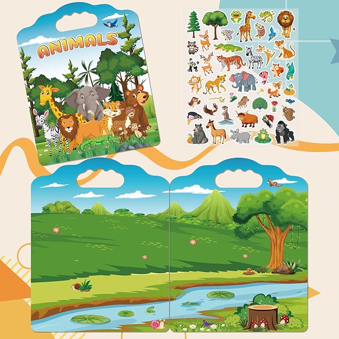 2 Set Reusable Sticker Books for Toddlers 2-4 Years, Puffy Reusable Sticker Activity Book for Kids Toddlers 1-3 Girls Boys Birthday Gifts Include Animal & Farm