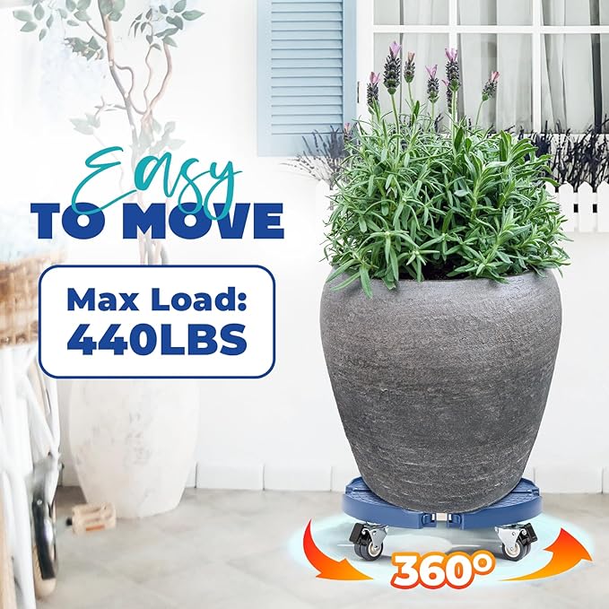 Idzo Heavy Duty Trolley Large Plant Pots Planters Caddies with Wheels 440lbs Capacity, Plant Stand Adjustable 15-21 in, Blue